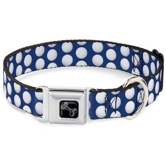 Dog Bone Black/Silver Seatbelt Buckle Collar - Golf Balls Blue/White
