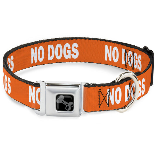 Dog Bone Black/Silver Seatbelt Buckle Collar - Pet Quote NO DOGS Orange/White