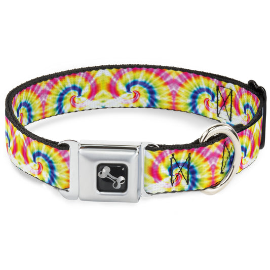 Dog Bone Seatbelt Buckle Collar - Tie Dye Swirl Multi Color/White