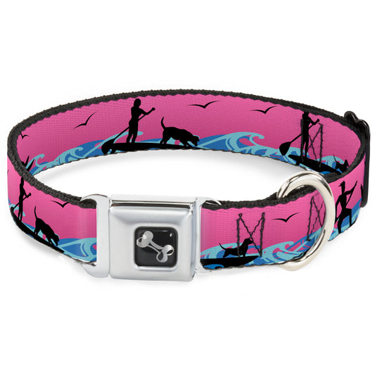 Dog Bone Seatbelt Buckle Collar - SUP w/Dog Pink/Blues/Black