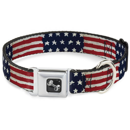 Dog Bone Seatbelt Buckle Collar - Stars & Stripes Painting