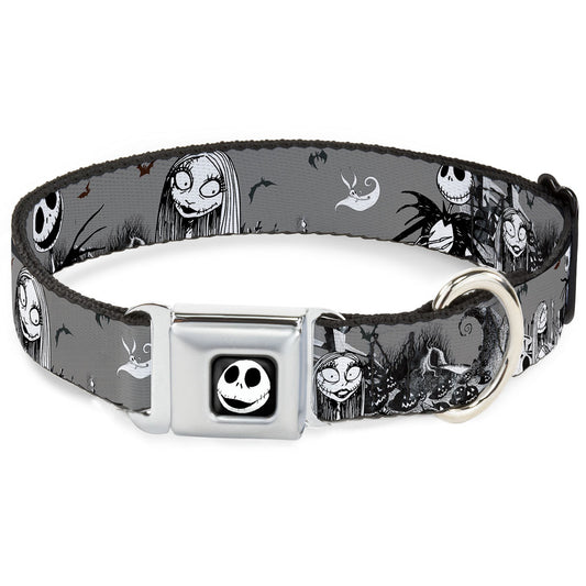 Jack Expression7 Full Color Seatbelt Buckle Collar - NBC Jack & Sally Cemetery Scene Gray/Black/White