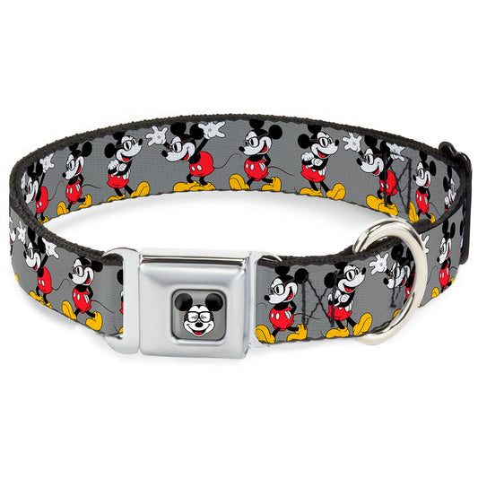 Mickey Mouse w Glasses Full Color Gray Seatbelt Buckle Collar - Mickey Mouse w/Glasses Poses Gray