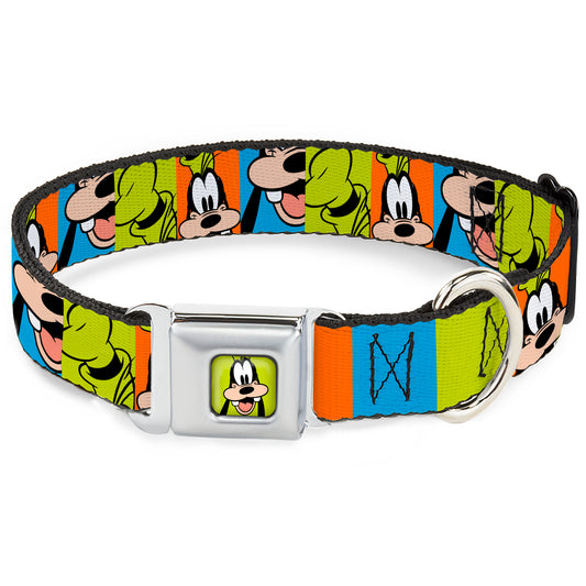 Goofy Hat Full Color Green/Black Seatbelt Buckle Collar - Goofy Face and Hat Blocks Multi Color