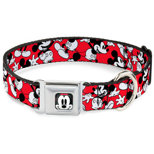 Mickey Mouse Face2 CLOSE-UP Full Color Red Black White Seatbelt Buckle Collar - Mickey Mouse Poses Scattered Red/Black/White