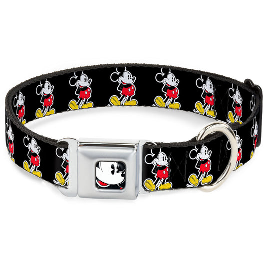 Classic Mickey Mouse Face CLOSE-UP Full Color Seatbelt Buckle Collar - Classic Mickey Mouse Pose Black