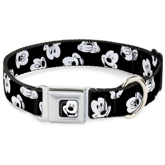 Mickey Mouse Face2 CLOSE-UP Full Color Black White Seatbelt Buckle Collar - Mickey Mouse Expressions Scattered Black/White