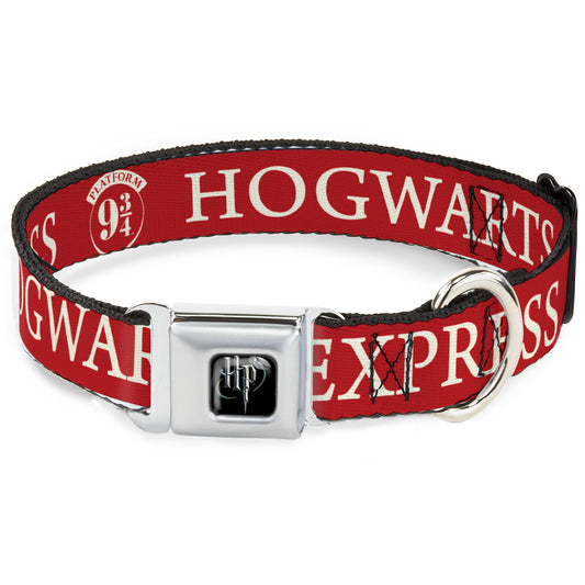 Harry Potter Logo Full Color Black/White Seatbelt Buckle Collar - HOGWARTS EXPRESS 9Â¾ Red/White
