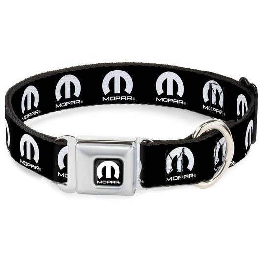 MOPAR Logo Full Color Black White Seatbelt Buckle Collar - MOPAR Logo Repeat Black/White