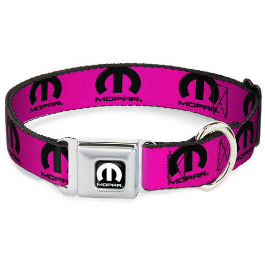 MOPAR Logo Full Color Black/White Seatbelt Buckle Collar - MOPAR Logo Repeat Hot Pink/Black