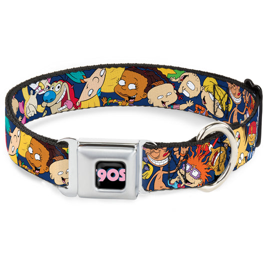 Nick 90'S Rewind Icon Full Color Black Blue Pink Seatbelt Buckle Collar - Nick 90's Rewind 16-Character Poses Navy Blue