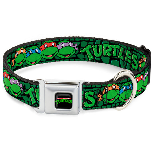 Classic TMNT Logo Full Color Seatbelt Buckle Collar - Classic TMNT Group Faces/TURTLES Turtle Shell Black/Green