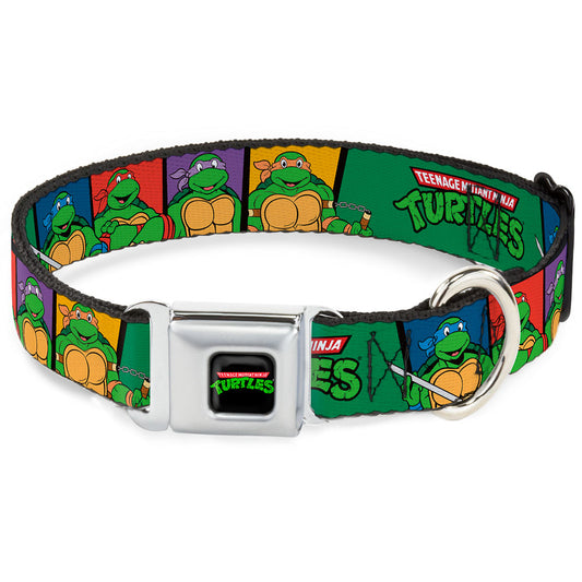 Classic TMNT Logo Full Color Seatbelt Buckle Collar - Classic TMNT Group Pose3/TMNT Logo Green/Multi Color