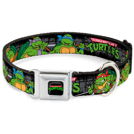 Classic TMNT Logo Full Color Seatbelt Buckle Collar - Classic TMNT Group Pose4 in Sewer/TMNT Logo