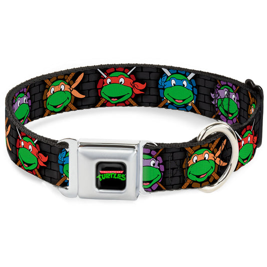 Classic TMNT Logo Full Color Seatbelt Buckle Collar - Classic TMNT Expessions/Battle Gear Gray/Multi Color