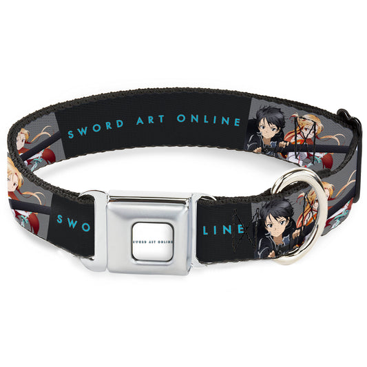 SWORD ART ONLINE Title Logo Full Color White/Blue Seatbelt Buckle Collar - SWORD ART ONLINE Kirito and Asuna Swords Pose and Title Logo Black