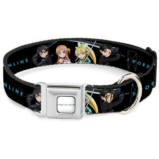 SWORD ART ONLINE Title Logo Full Color White/Blue Seatbelt Buckle Collar - SWORD ART ONLINE Four Character Swords Group Pose and Title Logo Black