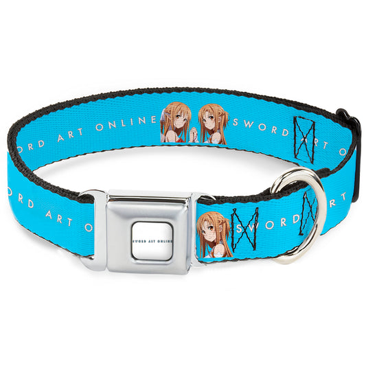 SWORD ART ONLINE Title Logo Full Color White/Blue Seatbelt Buckle Collar - SWORD ART ONLINE Asuna Comic Book Cover Pose and Title Logo Blue