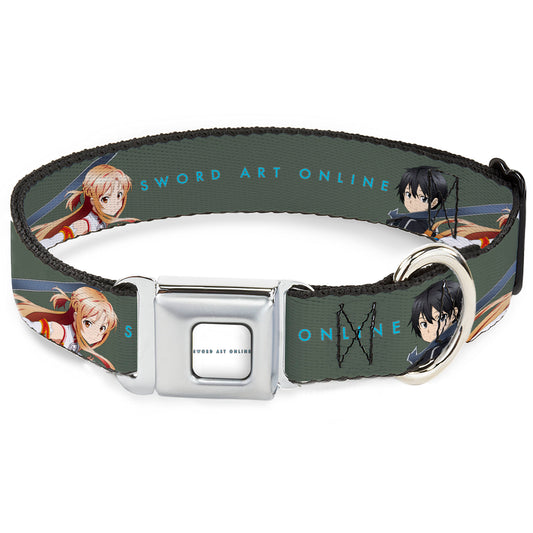 SWORD ART ONLINE Title Logo Full Color White/Blue Seatbelt Buckle Collar - SWORD ART ONLINE Kirito and Asuna Pose and Title Logo Gray