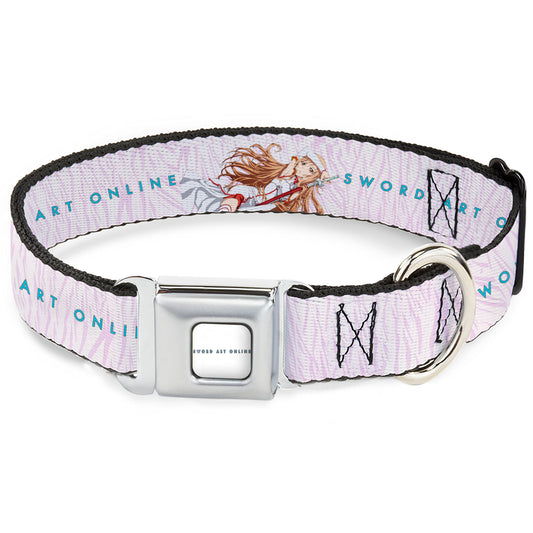 SWORD ART ONLINE Title Logo Full Color White/Blue Seatbelt Buckle Collar - SWORD ART ONLINE Asuna Lambent Light Rapier Pose and Title Logo Pink