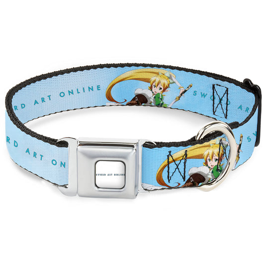 SWORD ART ONLINE Title Logo Full Color White/Blue Seatbelt Buckle Collar - SWORD ART ONLINE Leafa Joyeuse Pose and Title Logo Light Blue