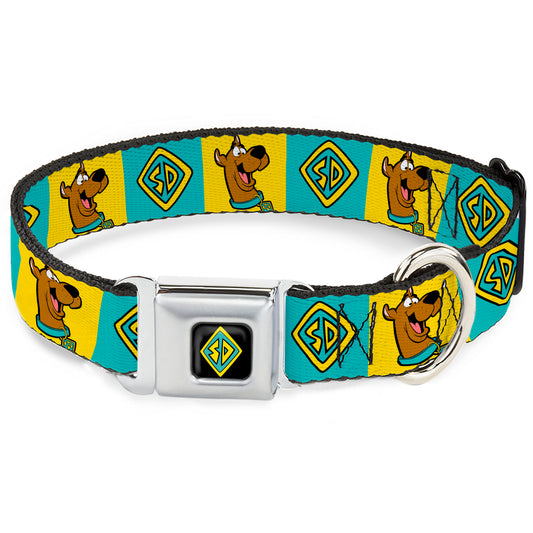 SD Dog Tag Full Color Black/Yellow/Blue Seatbelt Buckle Collar - Scooby Doo Pose and Dog Tag Blocks Yellow/Blue