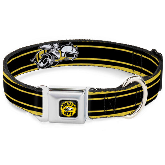 SUPER BEE Logo Full Color Black/Yellow/White Seatbelt Buckle Collar - SUPER BEE Logo/Stripes Black/Yellow/White