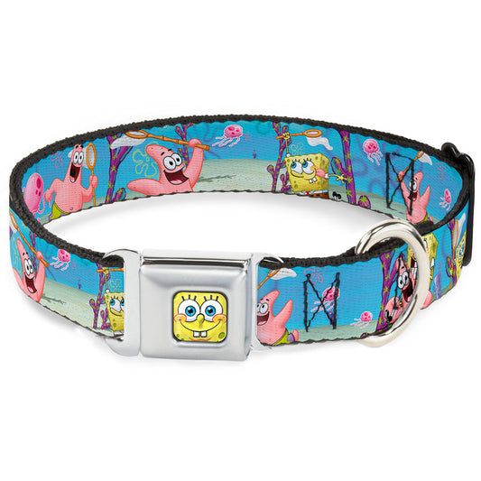 Sponge Bob 3-D Face CLOSE-UP Seatbelt Buckle Collar - SpongeBob & Patrick Starfish Jellyfishing Scenes