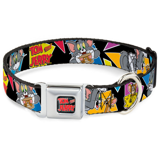 Tom and Jerry Logo Full Color Black Red Seatbelt Buckle Collar - Dog Collar TAJB-Tom and Jerry Logo Full Color Black/Red - TOM & JERRY Poses Black/Multi Color