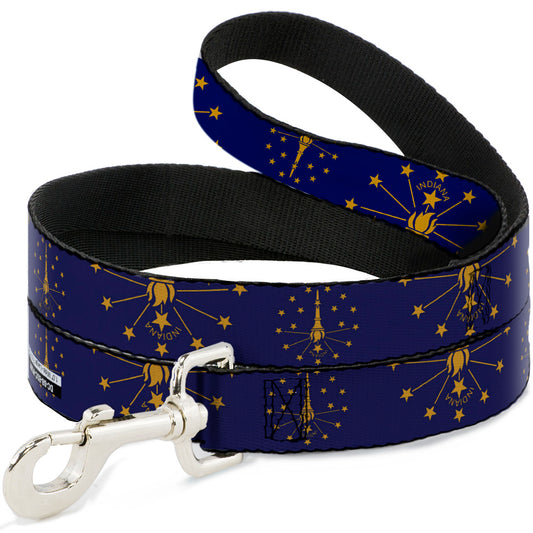 Dog Leash - Indiana Flag/Torch CLOSE-UP Navy Blue/Gold