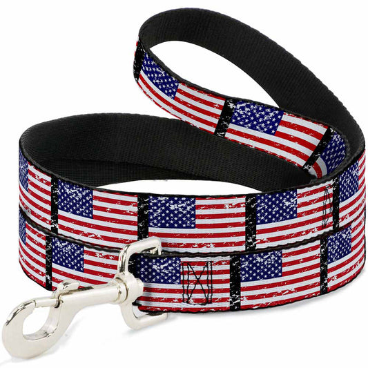 Dog Leash - United States Flags Weathered/Black