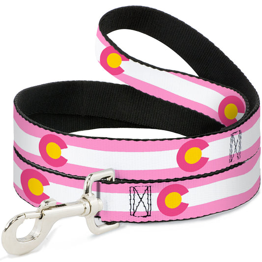 Dog Leash - Colorado Flags5 Repeat Light Pink/White/Pink/Yellow