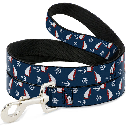 Dog Leash - Sailboat/Anchor/Helm Scattered Navy/White/Red
