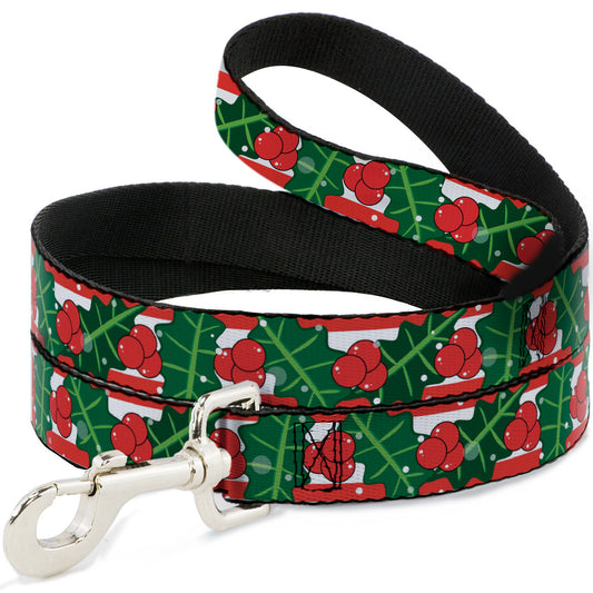 Dog Leash - Snowy Holly Stripe Reds/White/Greens