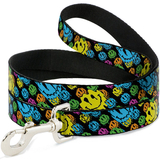 Dog Leash - Smiley Faces Melted Stacked Black/Multi Neon