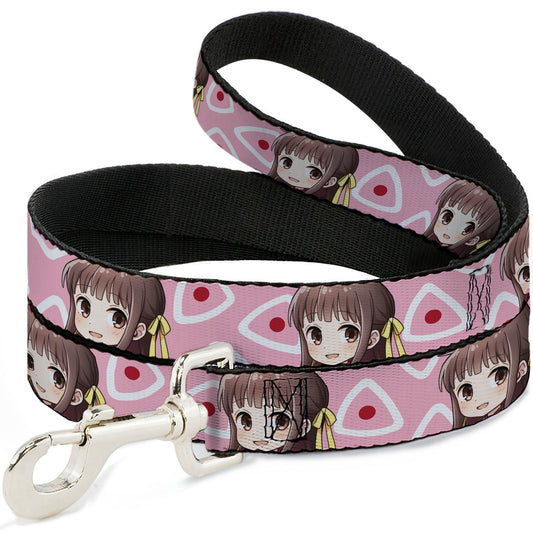 Dog Leash - Fruits Basket Chibi Tohru Honda Face and Kimono Rice Ball Icon Pink/White/Red