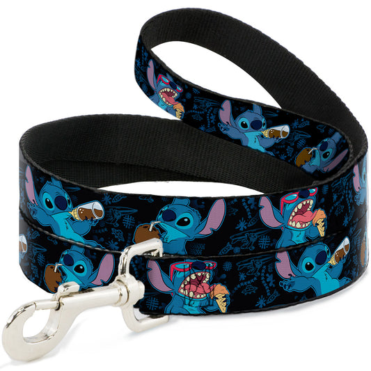 Dog Leash - Stitch Snacking Poses Black/Blue