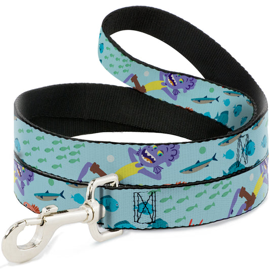 Dog Leash - Luca Isola del Mar Alberto Sea Monster School of Fish Collage