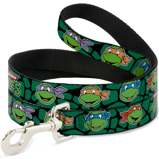 Dog Leash - Classic TMNT Turtle Faces Black/Green Turtle Shell