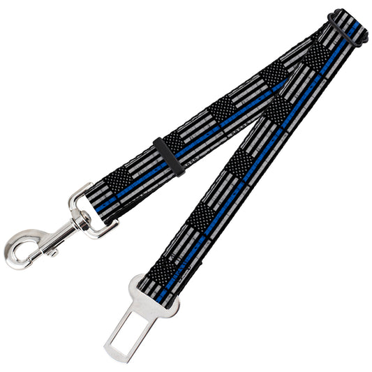 Dog Safety Seatbelt for Cars - Thin Blue Line Flag Weathered Black/Gray/Blue