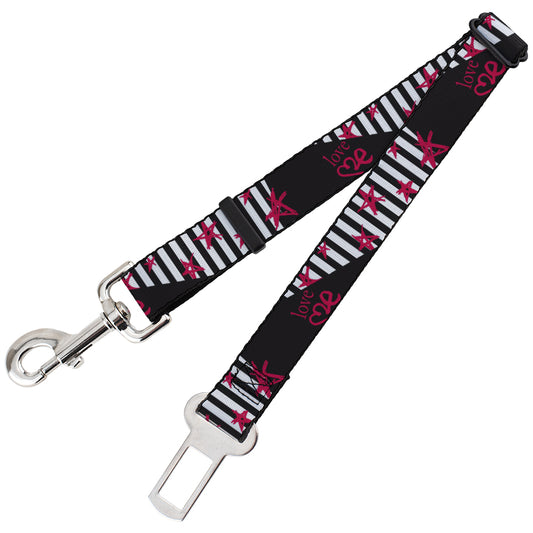 Dog Safety Seatbelt for Cars - Love Me w Sketch Stars & Stripes Black White Fuchsia