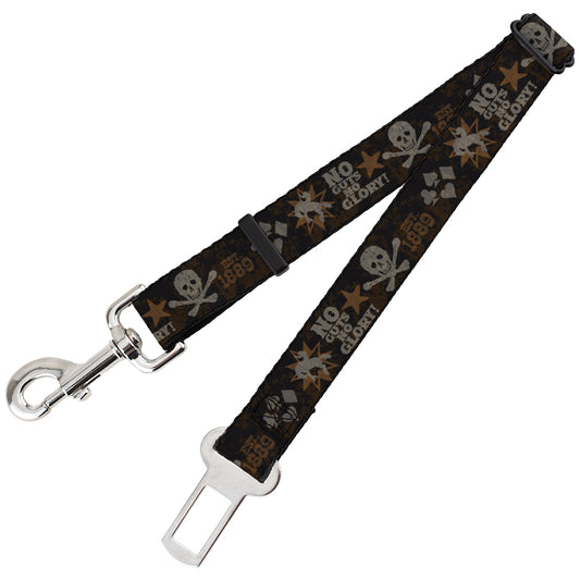 Dog Safety Seatbelt for Cars - Western NO GUTS NO GLORY Skull and Crossbones Browns Gray