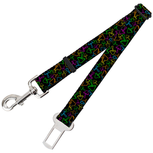 Dog Safety Seatbelt for Cars - Mushroom Outline Scattered Black Multi Neon