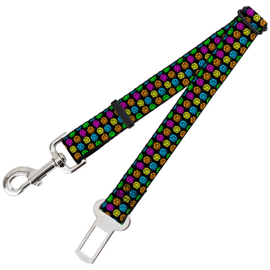 Dog Safety Seatbelt for Cars - Smiley Faces Melted Mini Repeat Black Multi Neon