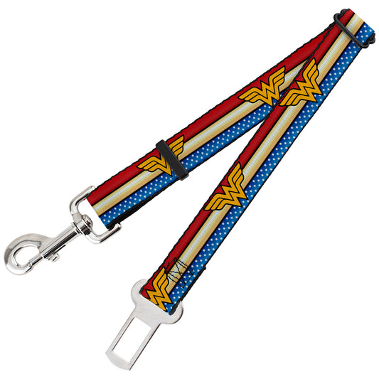 Dog Safety Seatbelt for Cars - Wonder Woman Logo Stripe Stars Red Gold Blue White