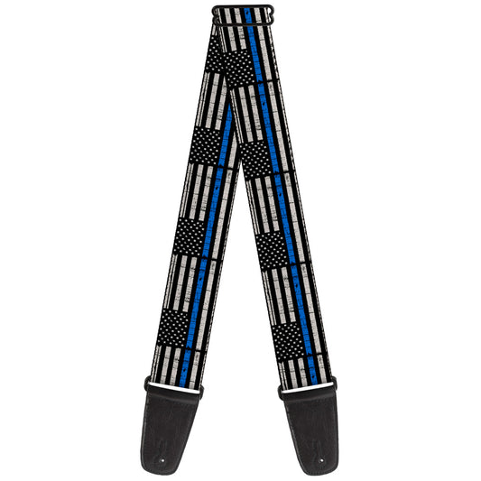 Guitar Strap - Thin Blue Line Flag Weathered Black/Gray/Blue