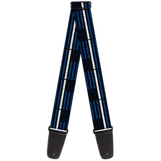Guitar Strap - Thin White Line Flag Weathered Black/Blue/White