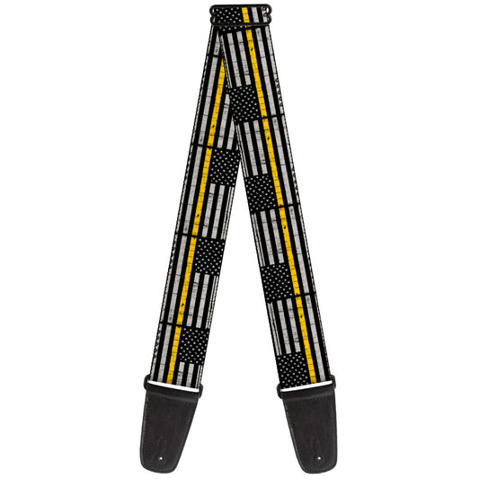 Guitar Strap - Thin Yellow Line Flag Weathered Black/Gray/Yellow