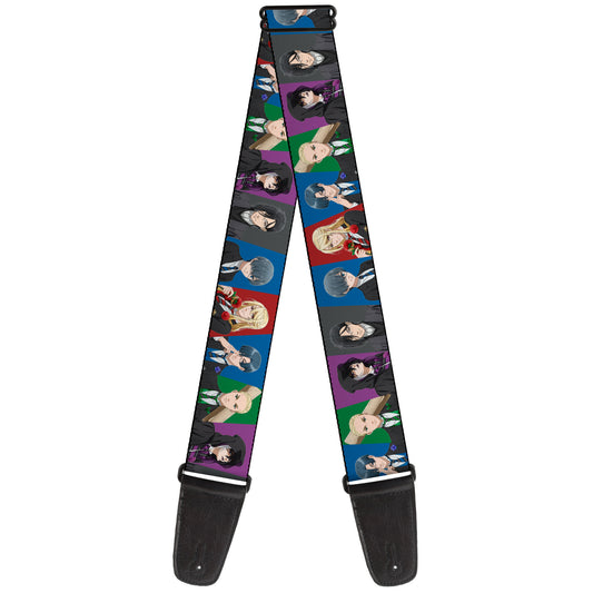 Guitar Strap - Black Butler Six Character Pose Blocks Multi Color