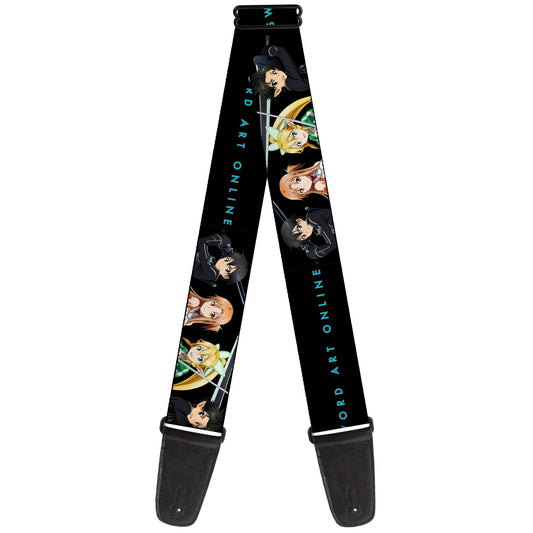 Guitar Strap - SWORD ART ONLINE Four Character Swords Group Pose and Title Logo Black